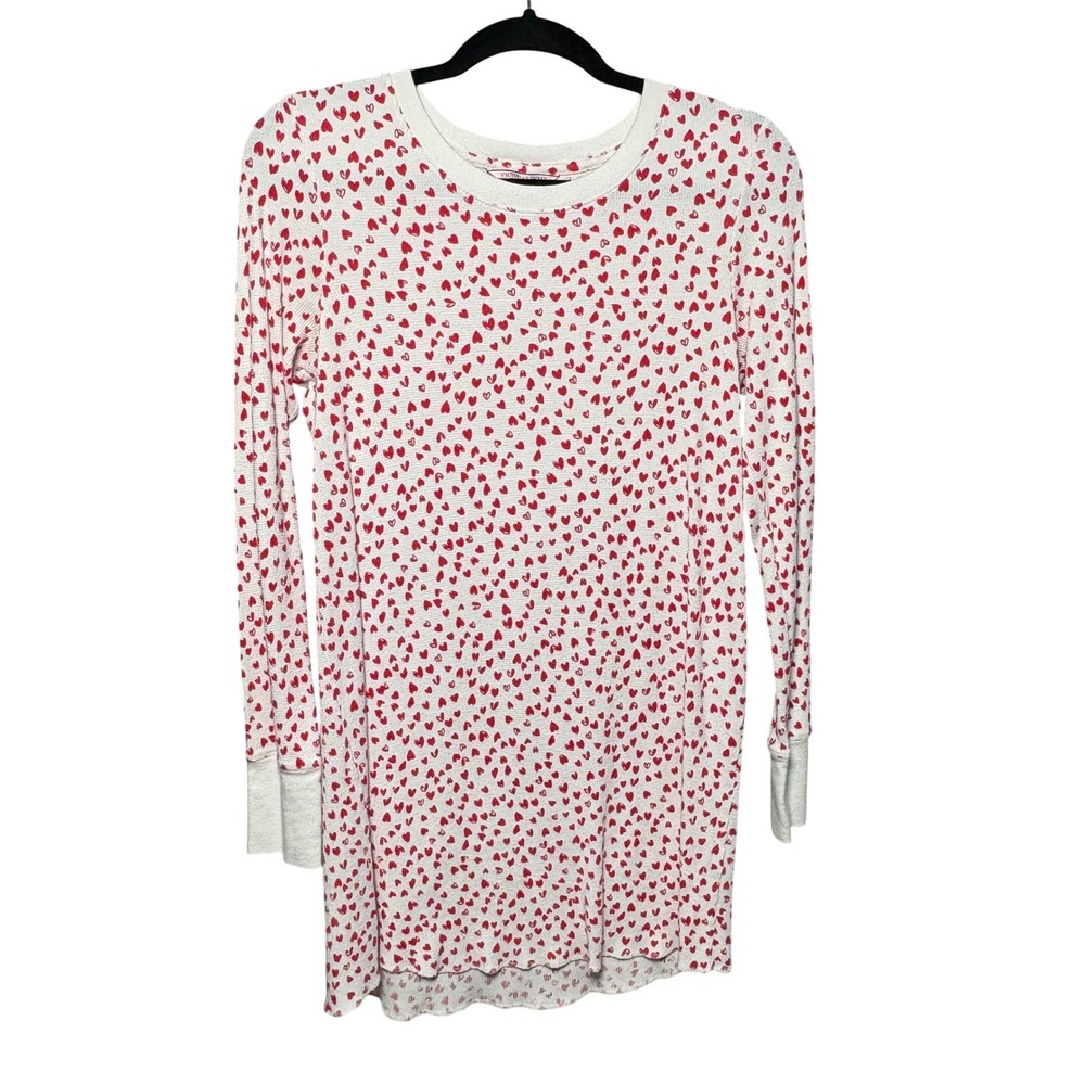 Med Victoria's Secret Nightshirt White Red Heart Print Thermal Long Sleeve